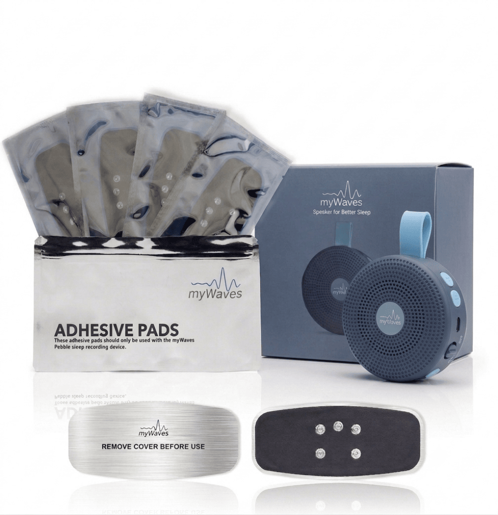 myWaves accessories — adhesive pads and Bluetooth speaker